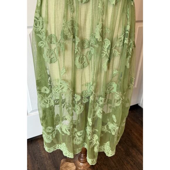 Sundance Dress NO SLIP Green Fairy Boho Coquette Lace Festival See Measurements - Picture 9 of 12
